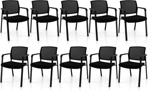 Giantex 2-Pack Reception Room Chair Set with Mesh Back, Metal Frame & Padded Seat, Armrests, No Wheels, Stacking Guest Chairs for Office, Waiting Room, Lobby, Meeting, Black in Saudi Arabia