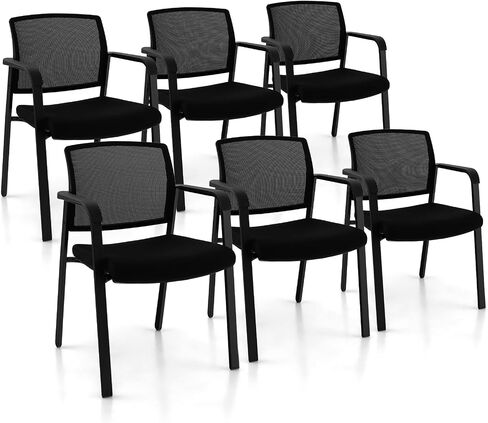 Giantex 2-Pack Reception Room Chair Set with Mesh Back, Metal Frame & Padded Seat, Armrests, No Wheels, Stacking Guest Chairs for Office, Waiting Room, Lobby, Meeting, Black in Saudi Arabia