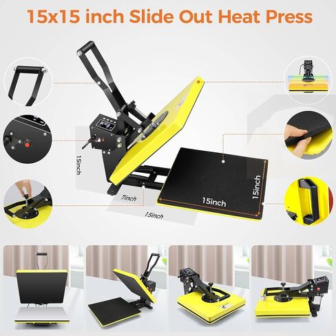 Akeydiy 15x15 Heat Press ، قميص رقمي اضغط على تسخين سريعًا وحتى ، Pro Propen Heat Press Lower Platen Slide Out Heat Transe Sublimation Heat Press Machine for tshirts ، وسادة ، وسادة ، وحقيبة ، وأرجواني in Kuwait