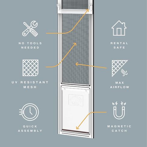 V2 Patio Pet Door Screen Insert Panel for Sliding Doors, Fits Door Track Min Ht 62.99" to Max Ht 84.25",UV Resistant Mesh, Locking Magnetic Dog Door, Easy Install and Removal, Large, White in Kuwait