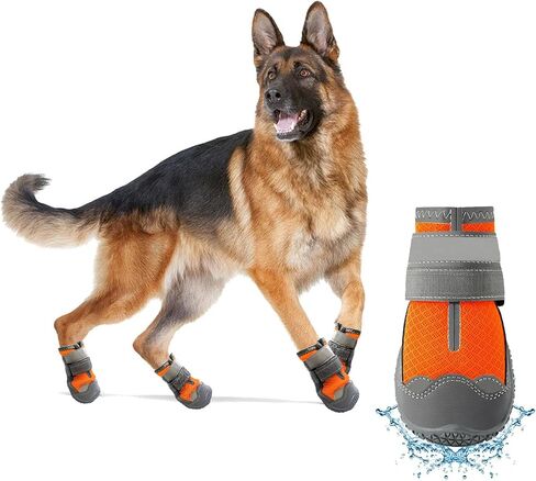 Dog Booties,Waterproof Dog Shoes for Large Medium Small Dogs,Suitable for Summer Hot Pavement,Adjustable Non-Slip Rubber Paw Protector (Orange, #8 (Width 3.0 inch) for 74-91 lbs) in Kuwait