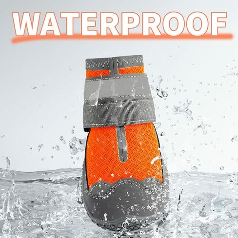 Dog Booties,Waterproof Dog Shoes for Large Medium Small Dogs,Suitable for Summer Hot Pavement,Adjustable Non-Slip Rubber Paw Protector (Orange, #8 (Width 3.0 inch) for 74-91 lbs) in Kuwait