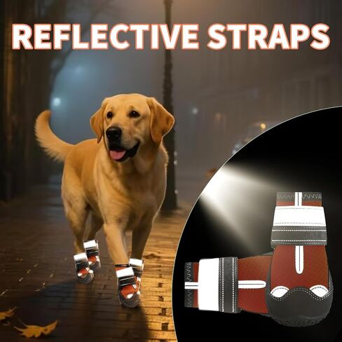 Dog Booties,Waterproof Dog Shoes for Large Medium Small Dogs,Suitable for Summer Hot Pavement,Adjustable Non-Slip Rubber Paw Protector (Orange, #8 (Width 3.0 inch) for 74-91 lbs) in Kuwait