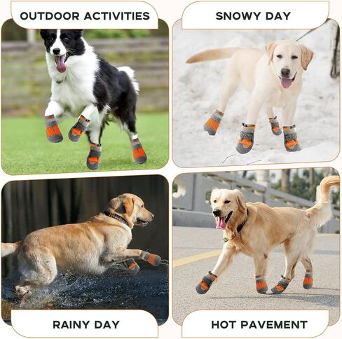 Dog Booties,Waterproof Dog Shoes for Large Medium Small Dogs,Suitable for Summer Hot Pavement,Adjustable Non-Slip Rubber Paw Protector (Orange, #8 (Width 3.0 inch) for 74-91 lbs) in Kuwait