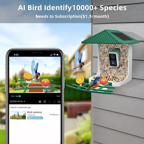وحدة تغذية الطيور الذكية KURAIN® مع الكاميرا ، و WIFI 2.4G/5G ، وتغذية الطيور فيديو 2.5K مع لوحة شمسية ، والتعريف ، والمنظر المباشر ، والتقاط فيديو الطيور ، وتنبيهات وصول فورية ، هدية مثالية ليوم الأب in Saudi Arabia