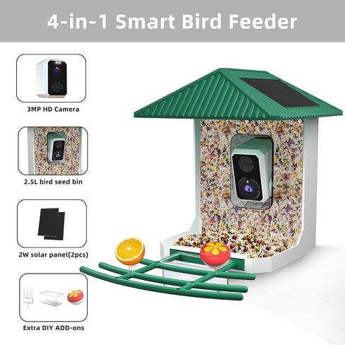 وحدة تغذية الطيور الذكية KURAIN® مع الكاميرا ، و WIFI 2.4G/5G ، وتغذية الطيور فيديو 2.5K مع لوحة شمسية ، والتعريف ، والمنظر المباشر ، والتقاط فيديو الطيور ، وتنبيهات وصول فورية ، هدية مثالية ليوم الأب in Saudi Arabia