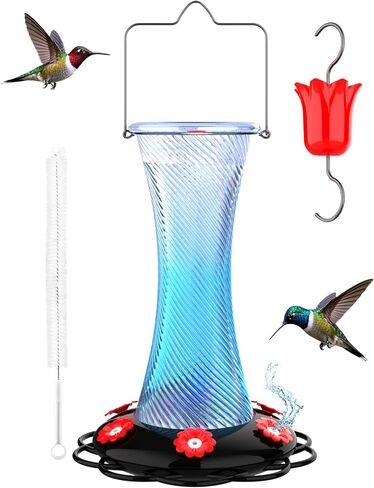 Hanging 20oz Glass Hummingbird Feeder with Moat, Small Outdoor Plastic Bird Feeder, Squirrel Proof, Ants, Outside Water Dispenser for Garden (Blue Glass Bird Feeder-2) in Kuwait