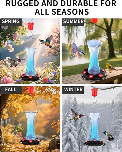 Hanging 20oz Glass Hummingbird Feeder with Moat, Small Outdoor Plastic Bird Feeder, Squirrel Proof, Ants, Outside Water Dispenser for Garden (Blue Glass Bird Feeder-2) in Kuwait