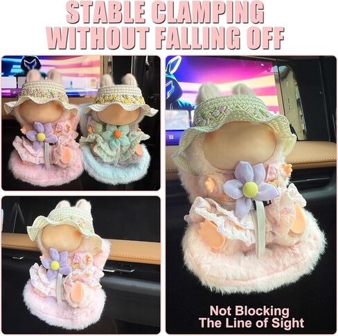 Car Seat for Dolls (10-17cm), Cute Doll Accessory with Soft Furry Cushion, Air Vent Clip & Desktop Stand, Display Sofa for Blind Box Fans & Collectors, Functional Car Ornament (Pink) in Kuwait