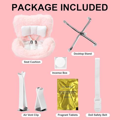 Car Seat for Dolls (10-17cm), Cute Doll Accessory with Soft Furry Cushion, Air Vent Clip & Desktop Stand, Display Sofa for Blind Box Fans & Collectors, Functional Car Ornament (Pink) in Kuwait