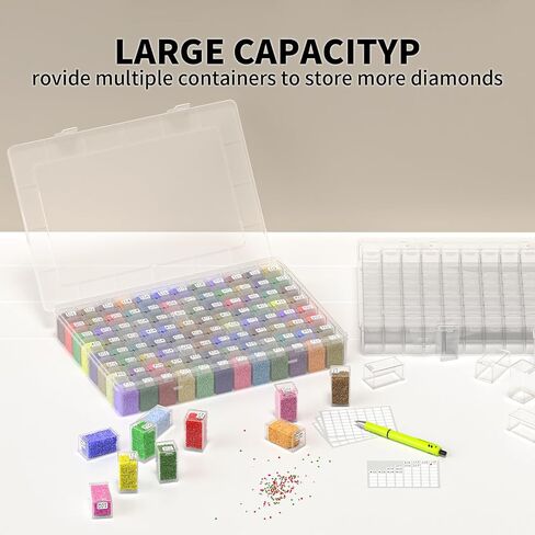 64 Grids Diamond Painting Storage Containers, Portable Transparent Bead Organizer Box with Snap Lid | Dust-Proof Diamond Art Drill Container for DIY Crafts, Jewelry, and Small Accessories in Kuwait