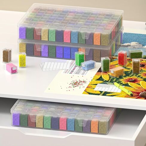 64 Grids Diamond Painting Storage Containers, Portable Transparent Bead Organizer Box with Snap Lid | Dust-Proof Diamond Art Drill Container for DIY Crafts, Jewelry, and Small Accessories in Kuwait