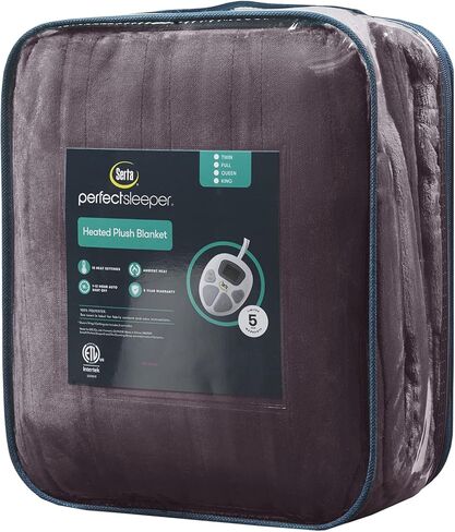 Serta Luxuriously Soft Plush Electric Blanket Fast Heating Cozy Cover, Safety Auto Shut Off Timer, Low EMF, Multi Heat Setting, ETL Certified, Machine Washable, Dark Teal Throw (50 in x 60 in) in Kuwait