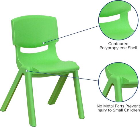 Emma + Oliver 4 Pack Green Plastic Stack School Chair مع ارتفاع مقعد 12 بوصة - كرسي الأطفال in Kuwait