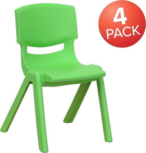 Emma + Oliver 4 Pack Green Plastic Stack School Chair مع ارتفاع مقعد 12 بوصة - كرسي الأطفال in Kuwait