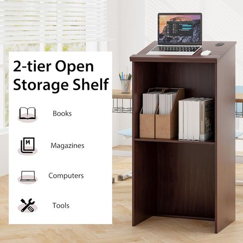 تانجكولا أرضي منصة ، محاضرة ناطقة بالخشب مع رف قابل للتعديل ، مساحة تخزين كبيرة ودرج قلم/قلم رصاص ، مثالي للمؤتمر ، القاعة ، الفصل الدراسي (الأسود) in Kuwait