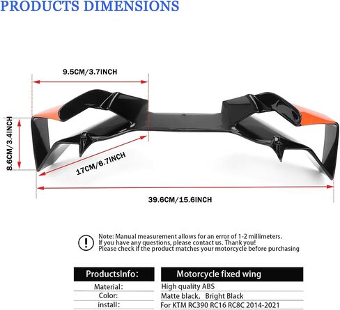 Fairing Fixed Wind Wing for KTM RC390 RC16 RC8C 2014 2015 2016 2017 2018 2019 2020 2021 Orange Motorcycle Modified Aerodynamic Winglets fins Side Spoiler Black (Glossy Black Orange) in Saudi Arabia