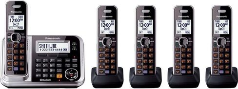 Panasonic 3 Handset Expandable Cordless Phone System with Link2Cell Bluetooth, Voice Assistant, Answering Machine and Call Blocking - KX-TGD563M (Metallic Black) in Saudi Arabia