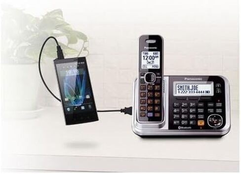 Panasonic 3 Handset Expandable Cordless Phone System with Link2Cell Bluetooth, Voice Assistant, Answering Machine and Call Blocking - KX-TGD563M (Metallic Black) in Saudi Arabia