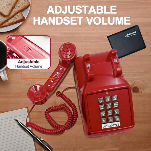 Vintage Retro Landline Phone, Old Telephone with Mechanical Ringer Receiver Volume Adjustable Retro Analog Desk Phone Classic Design for Home, School (Red) in Saudi Arabia