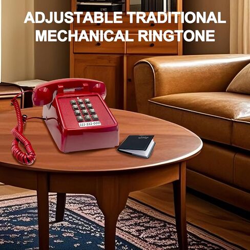 Vintage Retro Landline Phone, Old Telephone with Mechanical Ringer Receiver Volume Adjustable Retro Analog Desk Phone Classic Design for Home, School (Red) in Saudi Arabia