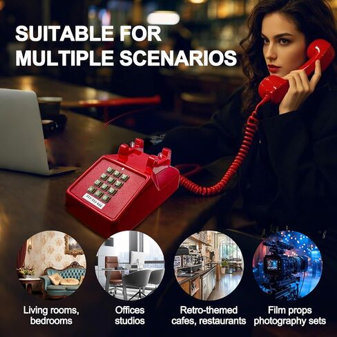 Vintage Retro Landline Phone, Old Telephone with Mechanical Ringer Receiver Volume Adjustable Retro Analog Desk Phone Classic Design for Home, School (Red) in Saudi Arabia