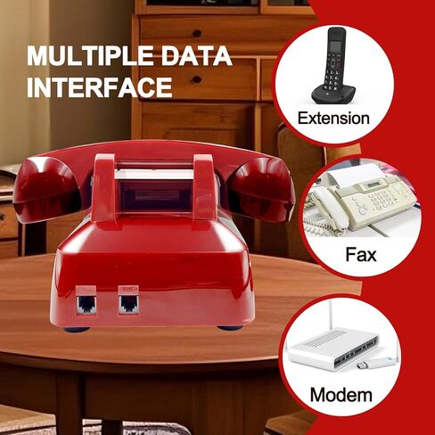 Vintage Retro Landline Phone, Old Telephone with Mechanical Ringer Receiver Volume Adjustable Retro Analog Desk Phone Classic Design for Home, School (Red) in Saudi Arabia
