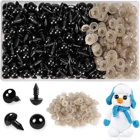 Xarchy 300 Pieces 8mm Safety Eyes for Amigurumi, Black Plastic Craft Eyes with Washers, Stuffed Crochet Eyes for DIY Crochet Crafts Stuffed Animals Making Supplies in Saudi Arabia