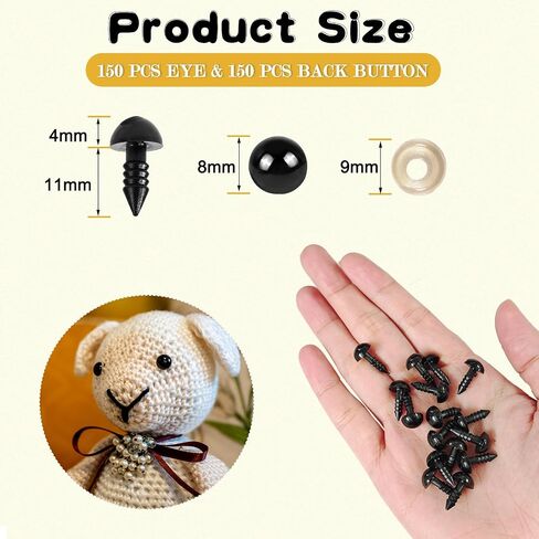 Xarchy 300 Pieces 8mm Safety Eyes for Amigurumi, Black Plastic Craft Eyes with Washers, Stuffed Crochet Eyes for DIY Crochet Crafts Stuffed Animals Making Supplies in Saudi Arabia