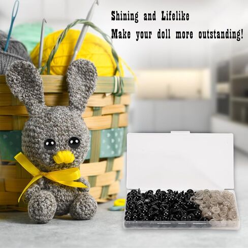 Xarchy 300 Pieces 8mm Safety Eyes for Amigurumi, Black Plastic Craft Eyes with Washers, Stuffed Crochet Eyes for DIY Crochet Crafts Stuffed Animals Making Supplies in Saudi Arabia