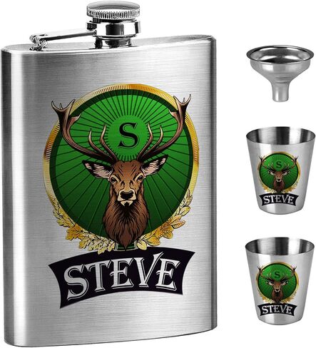 Custom Meister 8oz Hip Flask Set, Personalized Deer Hip Flask with 2pcs Custom Shot Cups, Stainless Steel Hip Flask Set, Birthday Gift, Gift for Dad, Father's Day Gift, Groomsmen Gift in Saudi Arabia