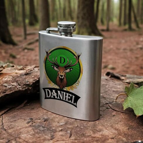 Custom Meister 8oz Hip Flask Set, Personalized Deer Hip Flask with 2pcs Custom Shot Cups, Stainless Steel Hip Flask Set, Birthday Gift, Gift for Dad, Father's Day Gift, Groomsmen Gift in Saudi Arabia