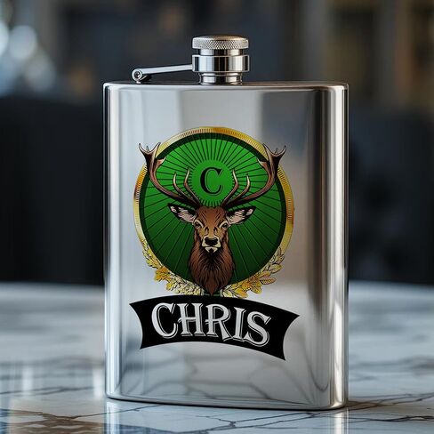 Custom Meister 8oz Hip Flask Set, Personalized Deer Hip Flask with 2pcs Custom Shot Cups, Stainless Steel Hip Flask Set, Birthday Gift, Gift for Dad, Father's Day Gift, Groomsmen Gift in Saudi Arabia