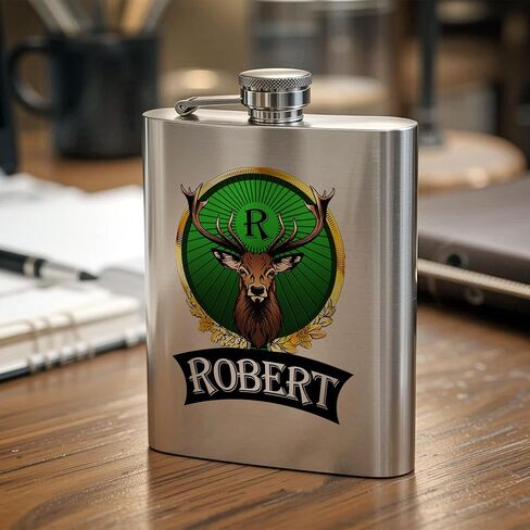 Custom Meister 8oz Hip Flask Set, Personalized Deer Hip Flask with 2pcs Custom Shot Cups, Stainless Steel Hip Flask Set, Birthday Gift, Gift for Dad, Father's Day Gift, Groomsmen Gift in Saudi Arabia