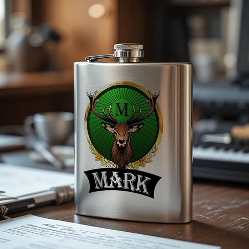 Custom Meister 8oz Hip Flask Set, Personalized Deer Hip Flask with 2pcs Custom Shot Cups, Stainless Steel Hip Flask Set, Birthday Gift, Gift for Dad, Father's Day Gift, Groomsmen Gift in Saudi Arabia