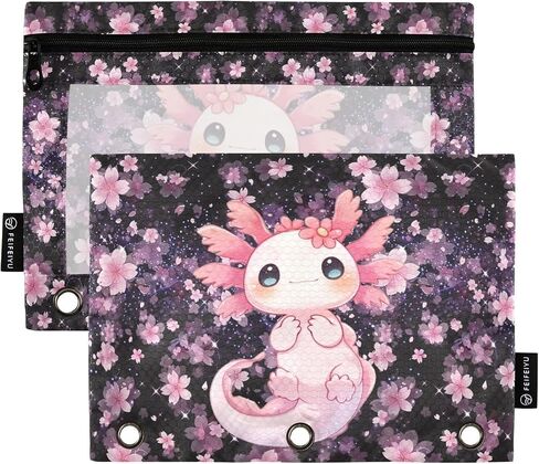 Axolotl Pencil Pouch For 3 Ring Binder Clear Window Pencil Case For 3 Ring Reinforced Grommets With Zipper, 2 Pack in Saudi Arabia
