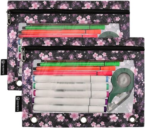 Axolotl Pencil Pouch For 3 Ring Binder Clear Window Pencil Case For 3 Ring Reinforced Grommets With Zipper, 2 Pack in Saudi Arabia