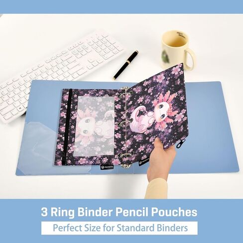 Axolotl Pencil Pouch For 3 Ring Binder Clear Window Pencil Case For 3 Ring Reinforced Grommets With Zipper, 2 Pack in Saudi Arabia