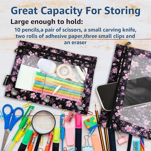 Axolotl Pencil Pouch For 3 Ring Binder Clear Window Pencil Case For 3 Ring Reinforced Grommets With Zipper, 2 Pack in Saudi Arabia