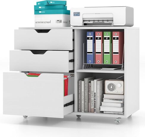 LOKO 3-Drawer File Cabinet, Mobile Printer Stand Cabinet with Adjustable Shelf, Rolling Lateral Filing Cabinet with Wheels for Letter, A4, Legal Size, for Home Office Organization (White) in Saudi Arabia