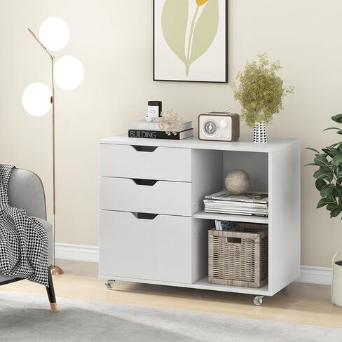 LOKO 3-Drawer File Cabinet, Mobile Printer Stand Cabinet with Adjustable Shelf, Rolling Lateral Filing Cabinet with Wheels for Letter, A4, Legal Size, for Home Office Organization (White) in Saudi Arabia