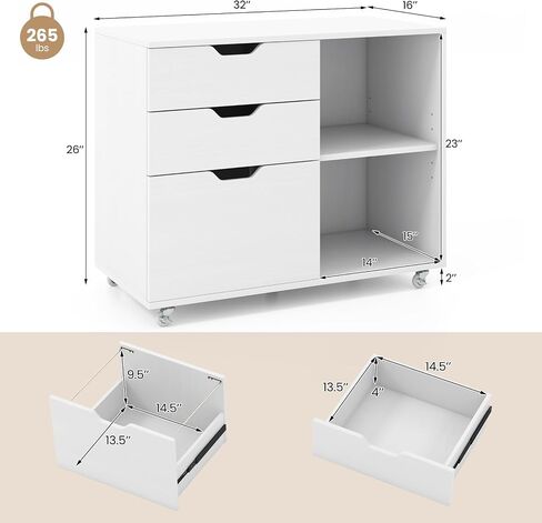 LOKO 3-Drawer File Cabinet, Mobile Printer Stand Cabinet with Adjustable Shelf, Rolling Lateral Filing Cabinet with Wheels for Letter, A4, Legal Size, for Home Office Organization (White) in Saudi Arabia
