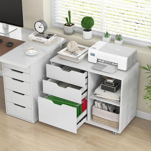 LOKO 3-Drawer File Cabinet, Mobile Printer Stand Cabinet with Adjustable Shelf, Rolling Lateral Filing Cabinet with Wheels for Letter, A4, Legal Size, for Home Office Organization (White) in Saudi Arabia