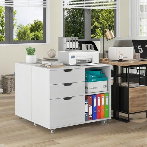 LOKO 3-Drawer File Cabinet, Mobile Printer Stand Cabinet with Adjustable Shelf, Rolling Lateral Filing Cabinet with Wheels for Letter, A4, Legal Size, for Home Office Organization (White) in Saudi Arabia