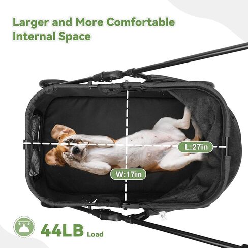 20% Larger Capacity, Wedyvko Dog Stroller for Medium/Small Pets w/Dog Poop Bags & Dispenser, Storage Pouch, Zipperless, Entry in/Out Easy (Black) in Kuwait