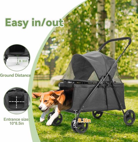 20% Larger Capacity, Wedyvko Dog Stroller for Medium/Small Pets w/Dog Poop Bags & Dispenser, Storage Pouch, Zipperless, Entry in/Out Easy (Black) in Kuwait