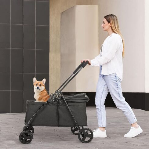 20% Larger Capacity, Wedyvko Dog Stroller for Medium/Small Pets w/Dog Poop Bags & Dispenser, Storage Pouch, Zipperless, Entry in/Out Easy (Black) in Kuwait