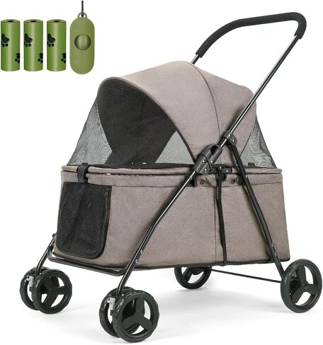 20% Larger Capacity, Wedyvko Dog Stroller for Medium/Small Pets w/Dog Poop Bags & Dispenser, Storage Pouch, Zipperless, Entry in/Out Easy (Black) in Saudi Arabia