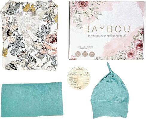 Baybou Robe Swaddle Set Matching Mommy and Me Set Baby Girl Swaddle Blanket Gift 5-Piece Set Hospital Robe Vintage Floral L/XL in Saudi Arabia
