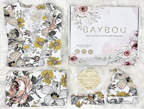 Baybou Robe Swaddle Set Matching Mommy and Me Set Baby Girl Swaddle Blanket Gift 5-Piece Set Hospital Robe Vintage Floral L/XL in Saudi Arabia